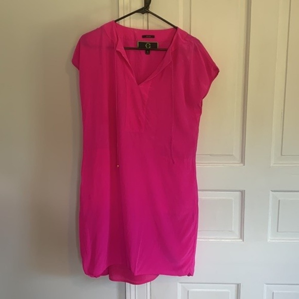 C. Wonder 100% Silk Hot Pink Tunic Shift Dress Set with Matching Slip Small